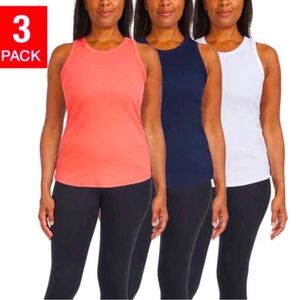 Women’s Tops Size XL, XXL Danskin Ladies' Ribbed Tank 3-pack Navy, White, Pink